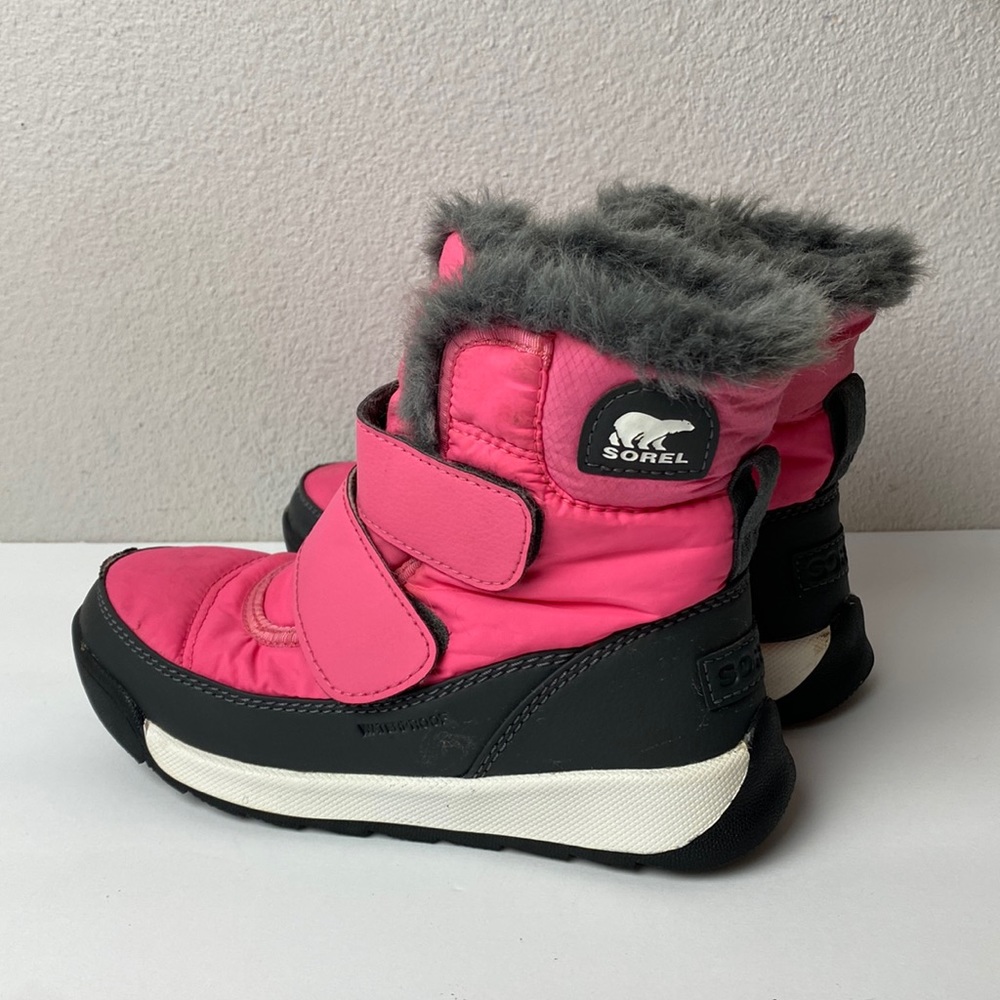 Sorel little girls winter boots 12 Whitney Strap - Pink, black and gray fur